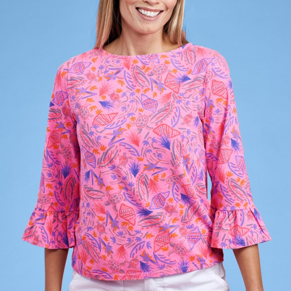 FRESH PRODUCE Turtle Cove Kira 3/4 Sleeve Top ruffled cuffs NWT